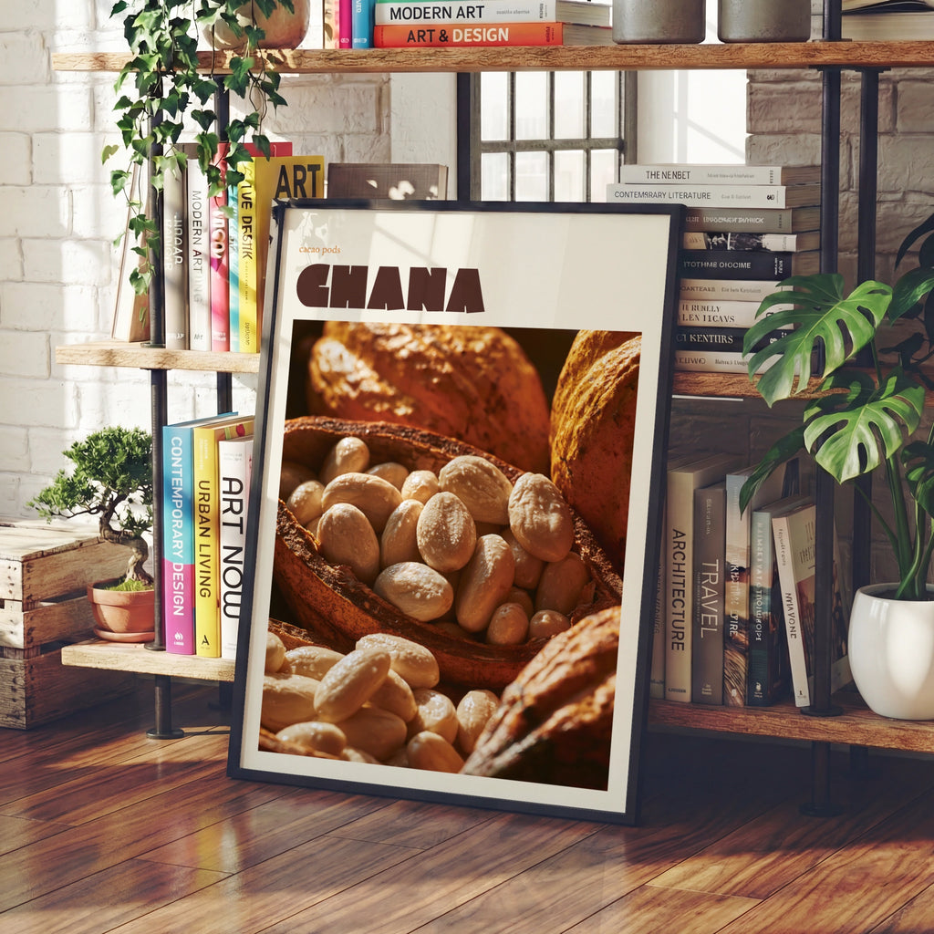 Ghana Cacao Pod Print, contemporary Travel Art, African Kitchen Wall Art, Chocolate Lover Gift
