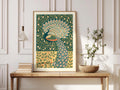 Walter Crane Peacock Print, Vintage Exhibition Poster, Arts and Crafts Nature Wall Art, Teal Floral