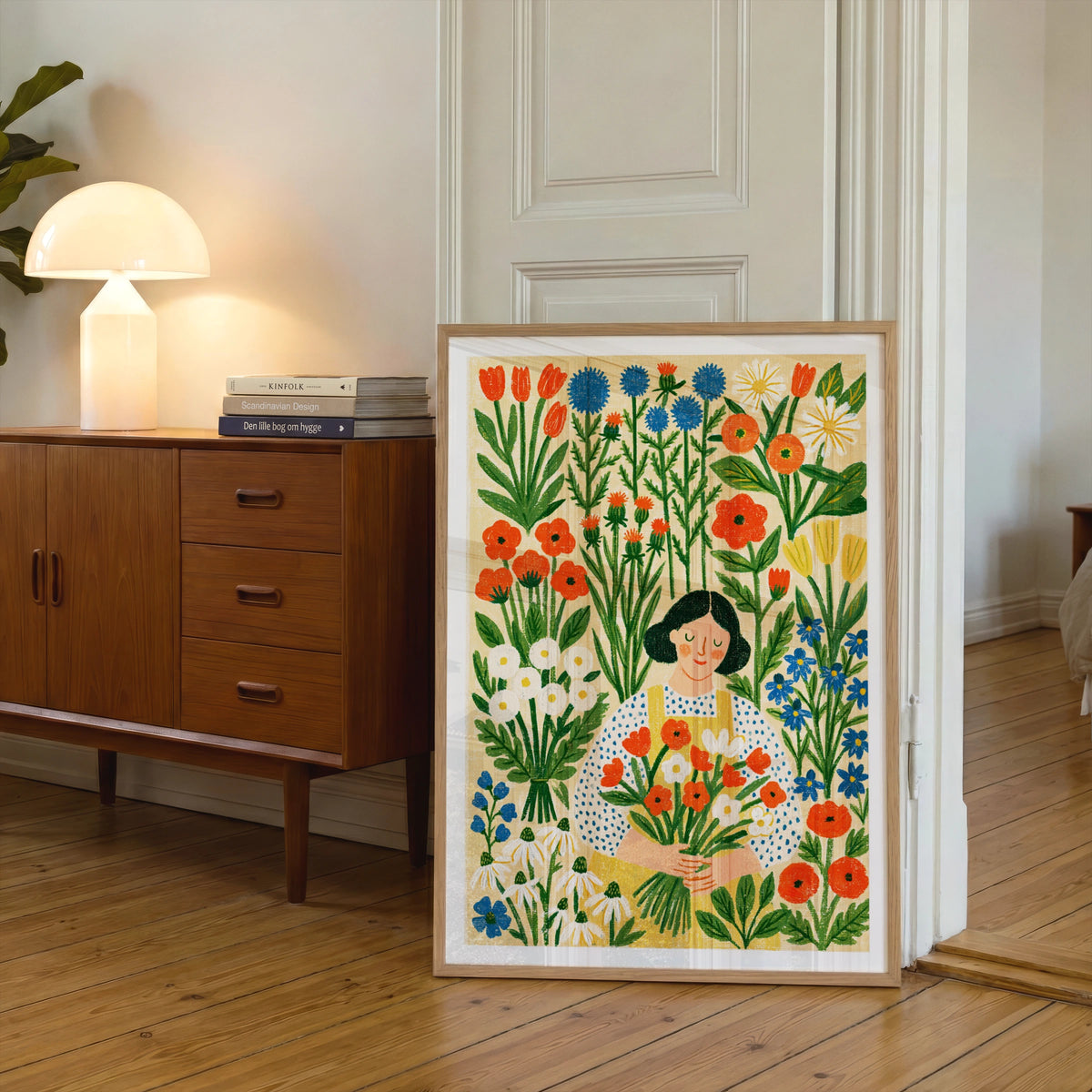 Flower Garden Woman Art Print, Scandi Style Floral Poster, Classic Inspired Botanical Wall Art