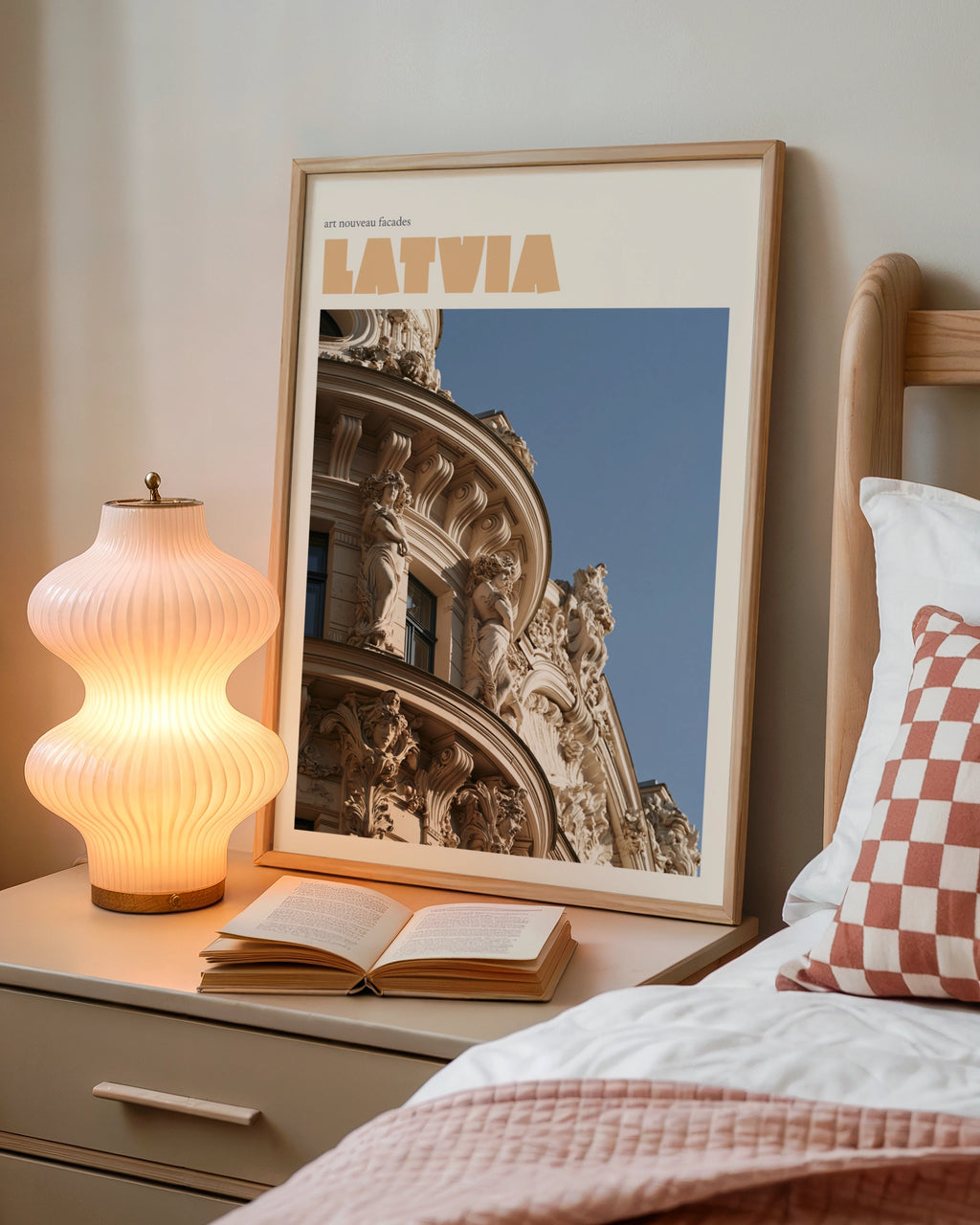 Latvia Retro Travel Poster, Riga Art Nouveau Architecture Print, Baltic Wall Art