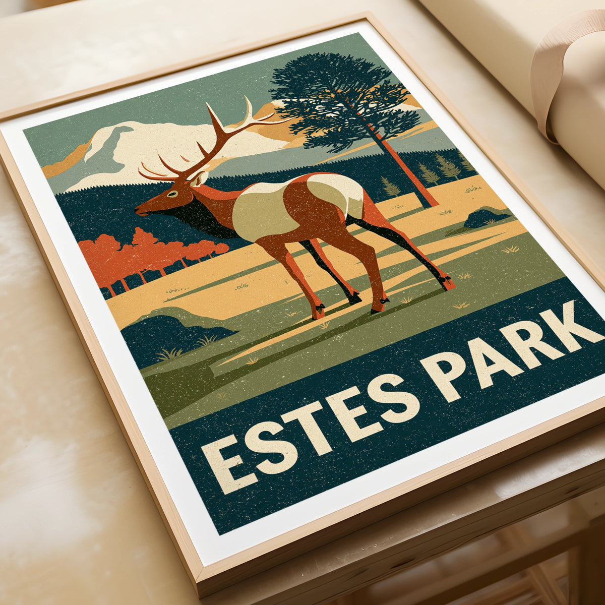 Estes Park Retro Travel Poster, Colorado Elk Print, Vintage National Park Wall Art