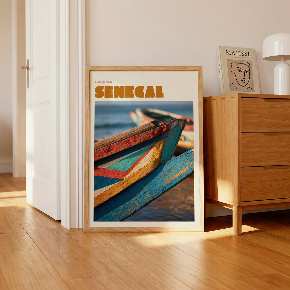 Senegal Travel Print, contemporary African Wall Art, Fishing Pirogue Boat Coastal Decor