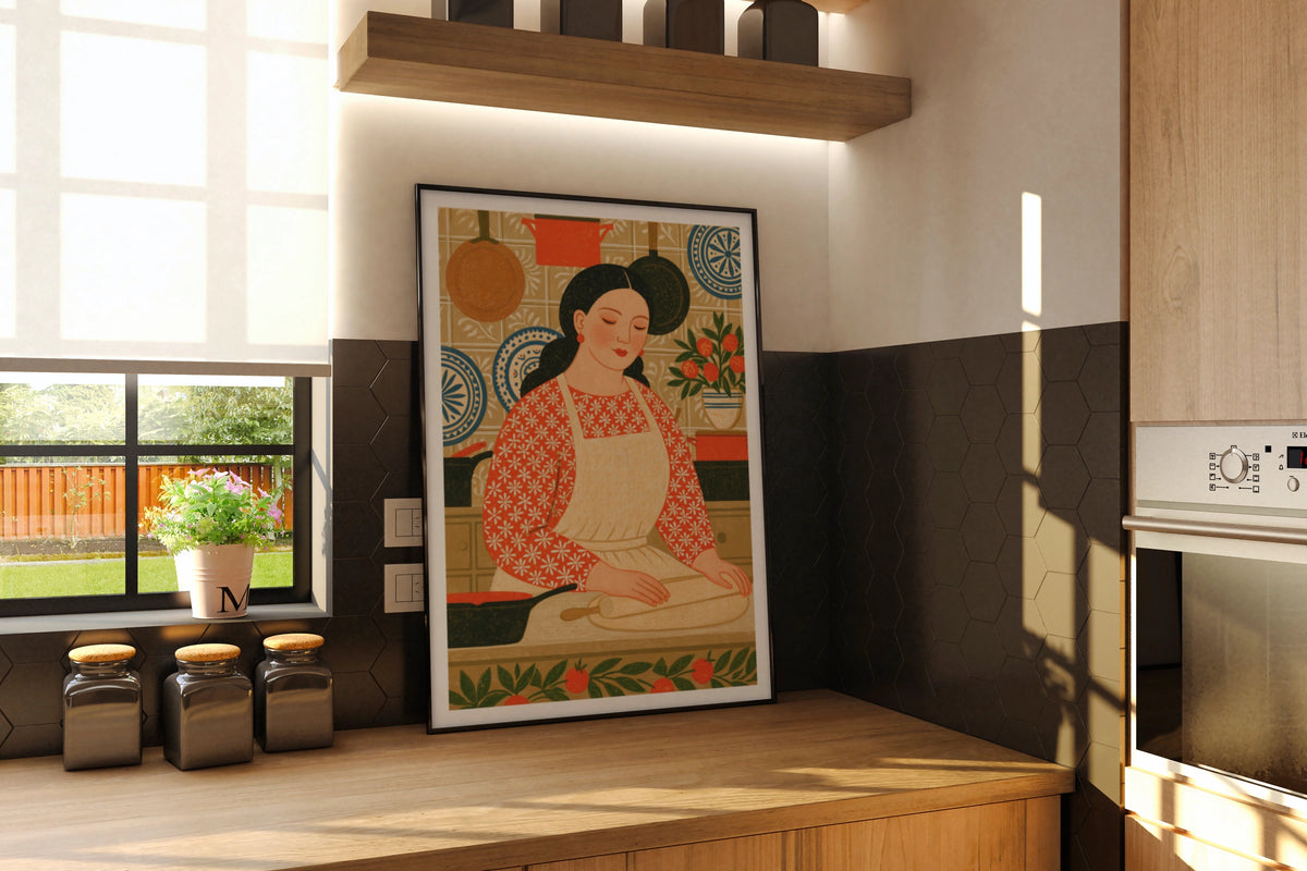 Baker Print, Rustic Kitchen Decor, Domestic Interior Illustrative Print