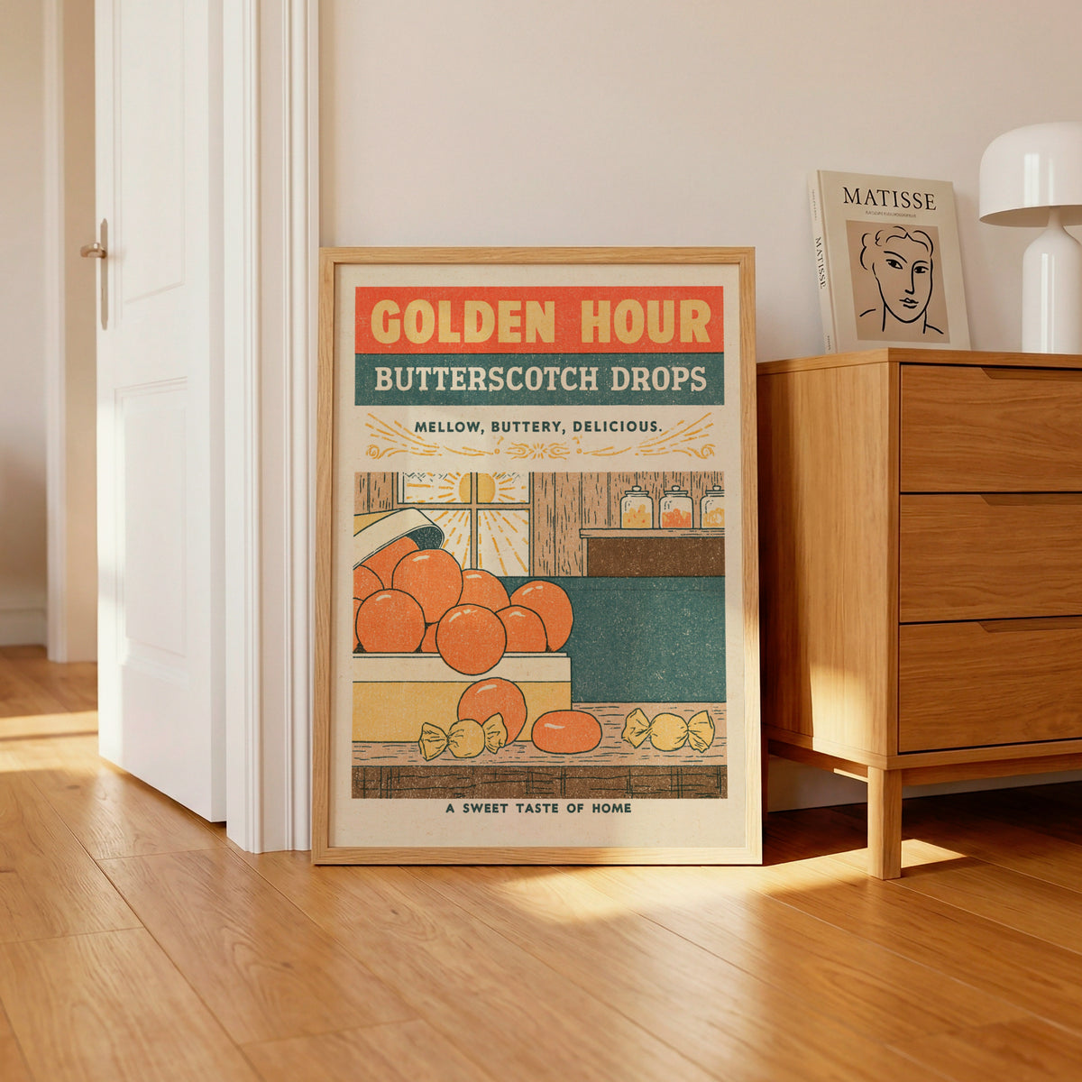 Contemporary Vintage Butterscotch Sweets Print, Retro Kitchen Wall Art, Sweet Shop Advert