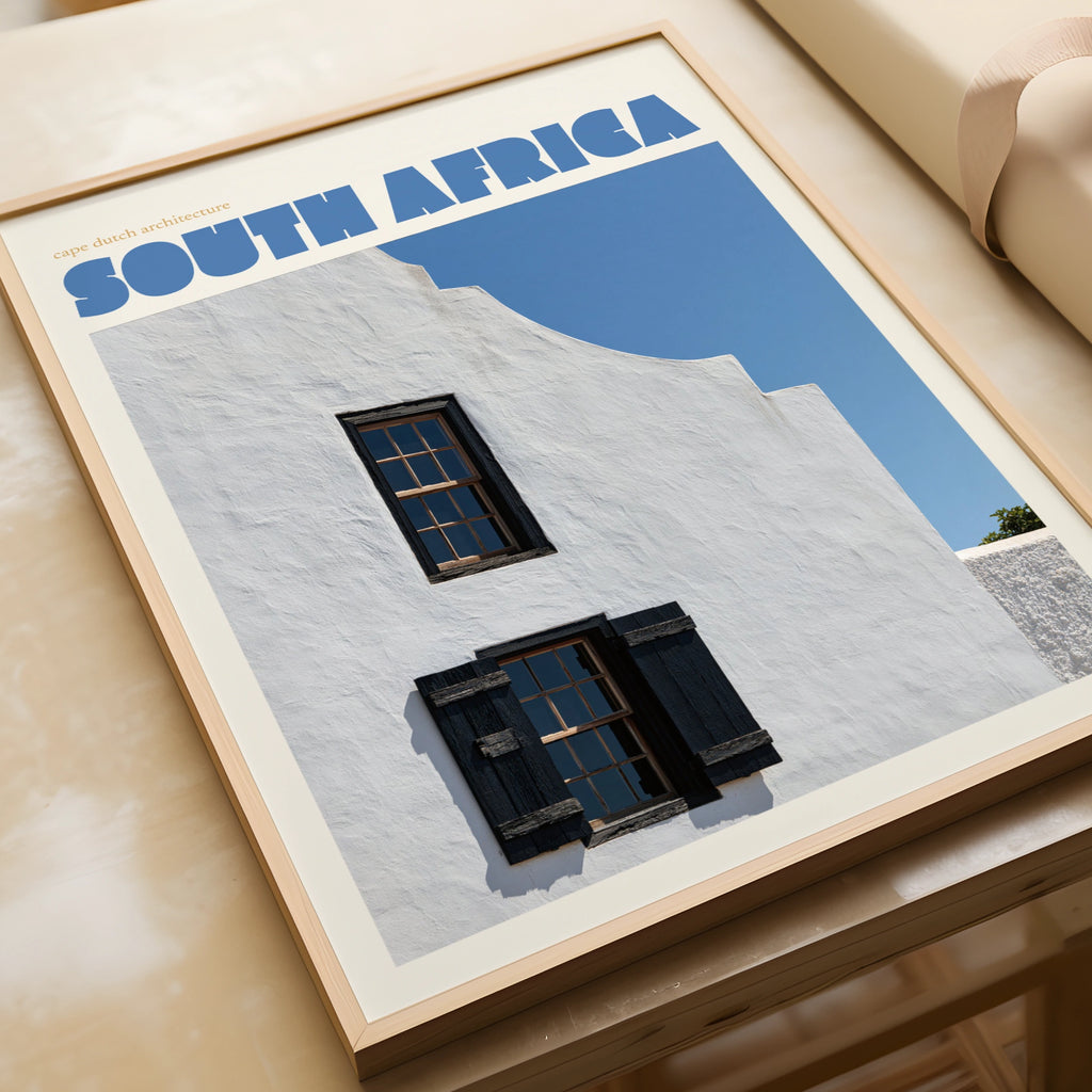 South Africa Contemporary Travel Poster, Cape Dutch Architecture Print, African Wall Art