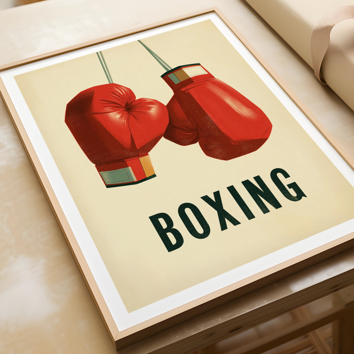 Boxing Gloves Vintage Poster, Retro Sport Print, Red Gloves Wall Art, Gym Decor