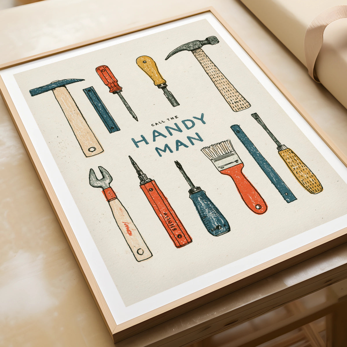 Call The Handyman Retro Tools Poster, Vintage Workshop Wall Art Print, Gift for Him