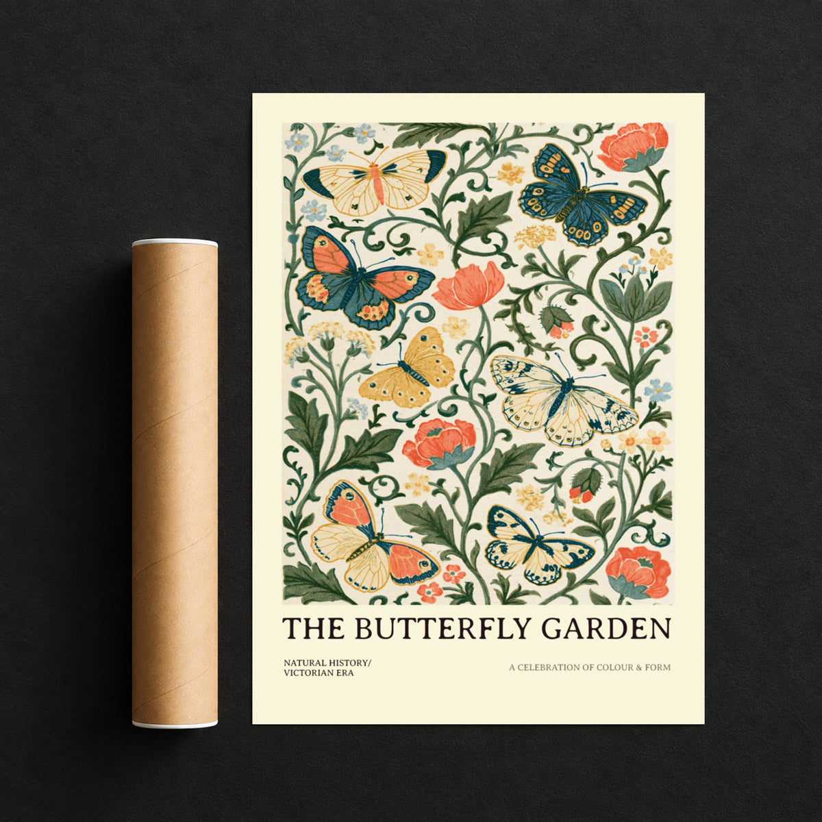 Butterfly Garden Print, Botanical Wall Art, Victorian Natural History Poster, Floral Nature Decor