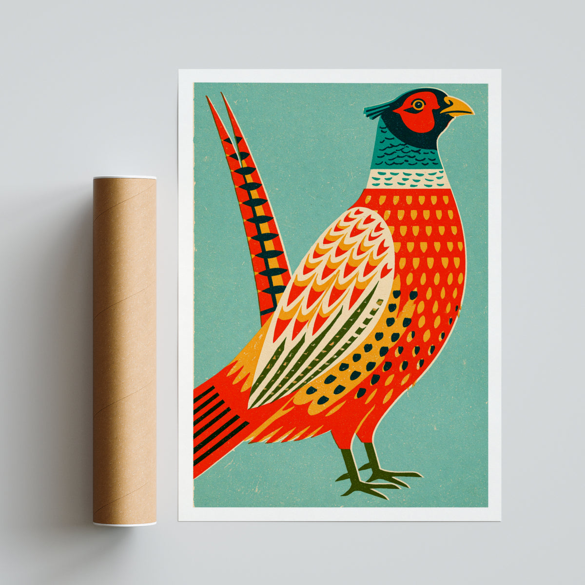 Retro Pheasant Wall Art, Vintage Bird Print, Mid Century Animal Poster, Countryside Kitchen Decor