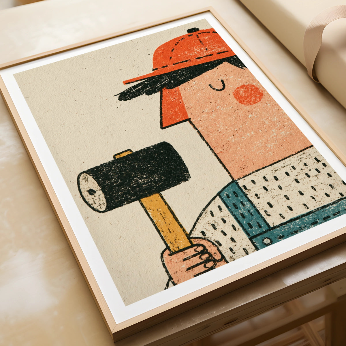 Retro Builder Poster, Vintage Worker Wall Art Print, Quirky Tradesman Illustration, Fun Workshop