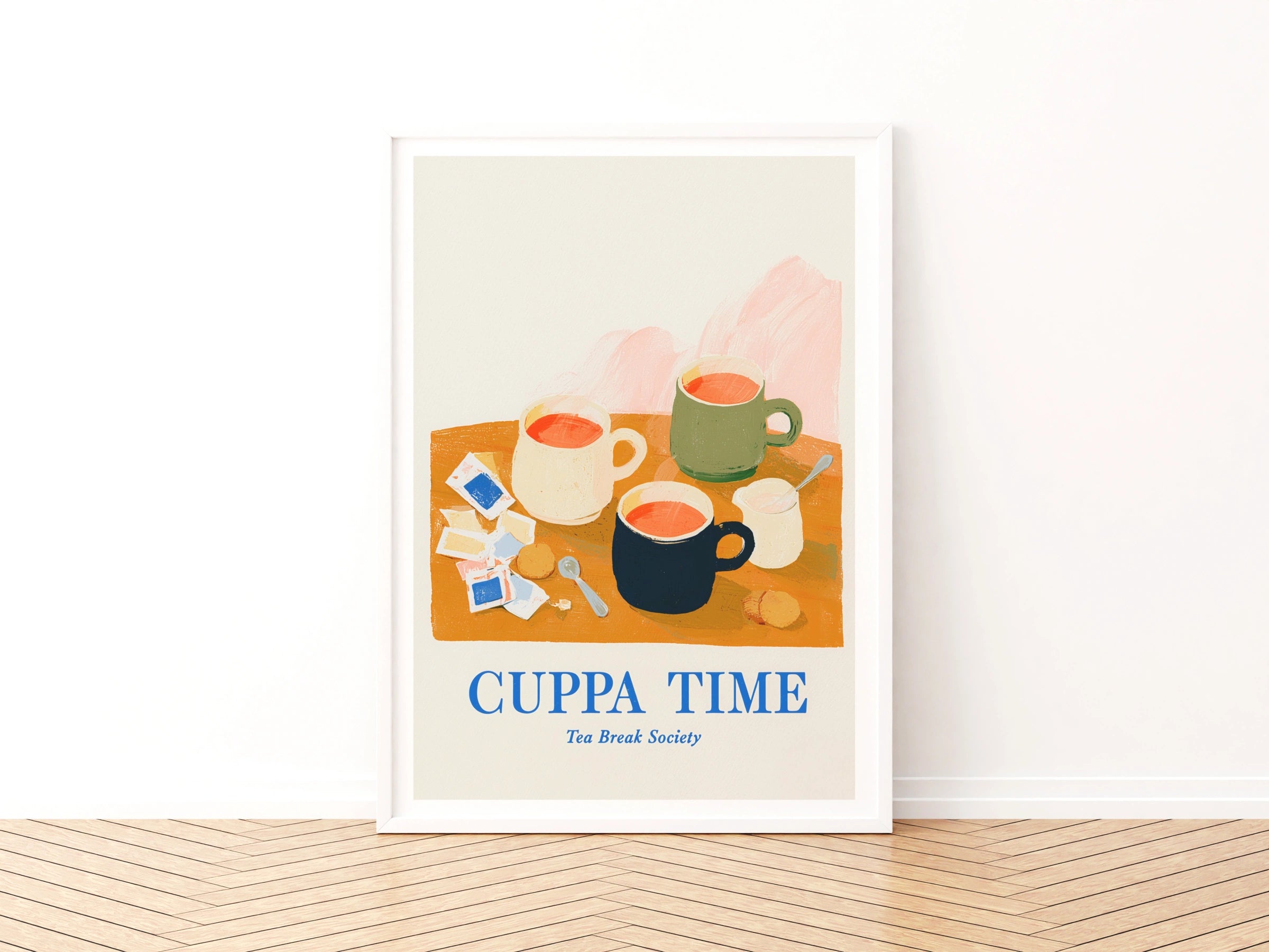 Cuppa Time Tea Print, Vintage Food Poster Print, Rustic Kitchen Decor, Retro Mid Century Risograph