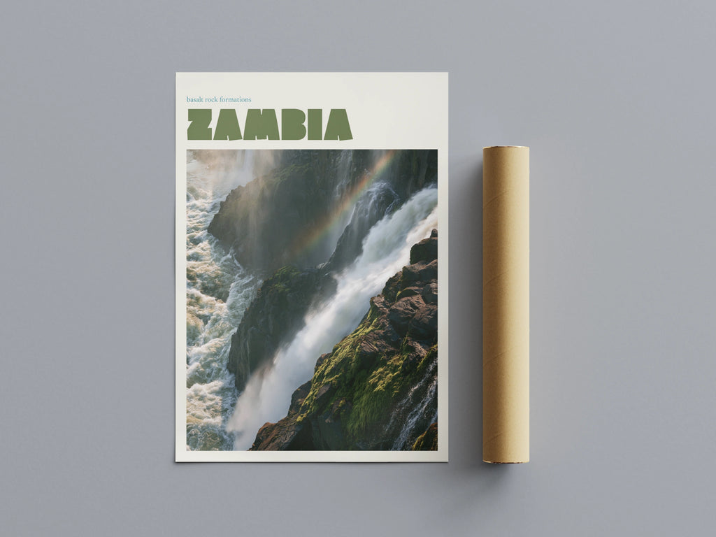 Zambia Travel Print, contemporary Victoria Falls Wall Art, Africa Waterfall Poster