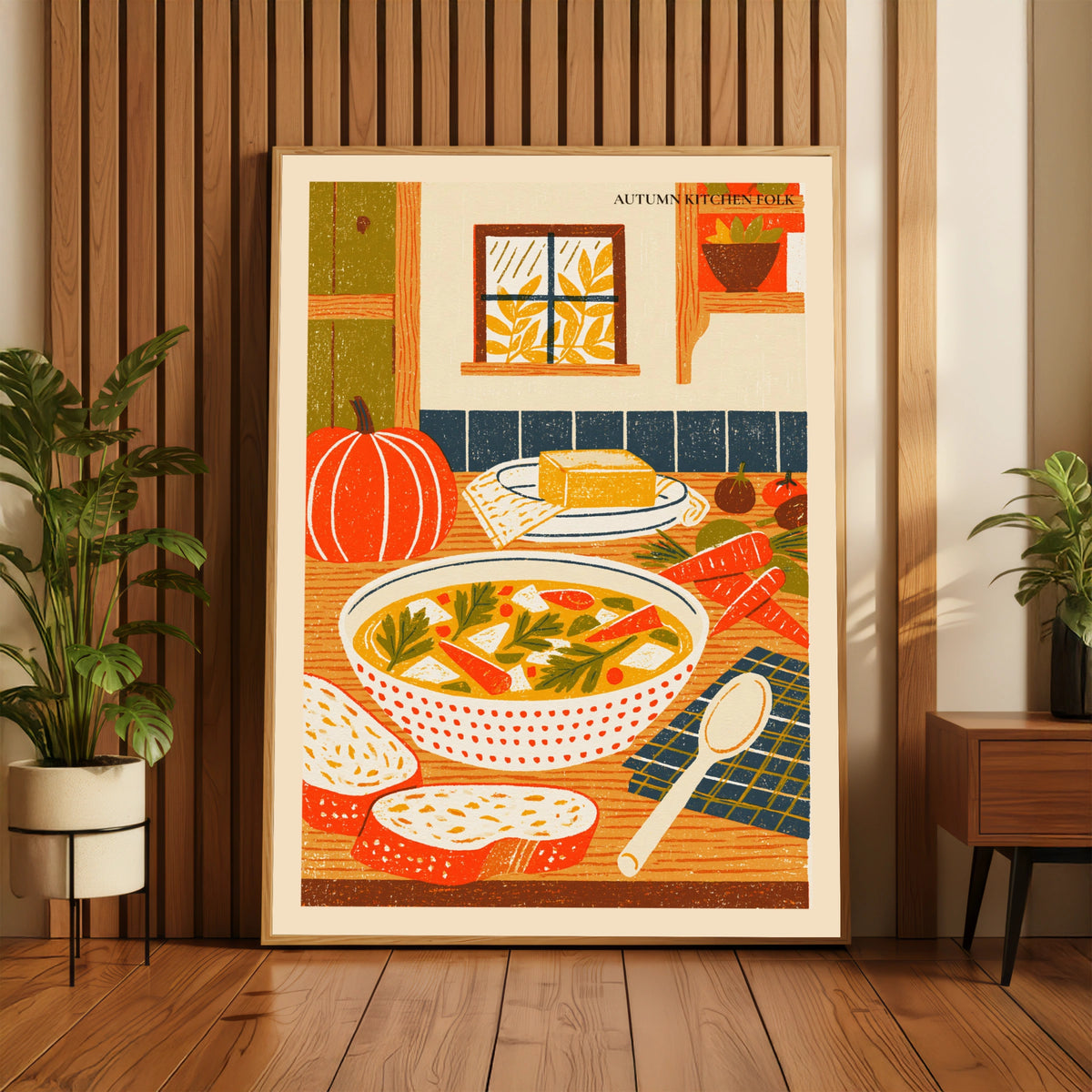 Autumn Soup Kitchen Print, Vintage Food Poster Print, Rustic Kitchen Decor, Retro Mid Century