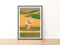 Cycling Rabbit Art Print, Retro Folk Animal Wall Art, Whimsical Bunny on Bike, Vintage Style Print