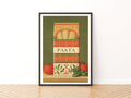 Classic Food Poster Print, Italian Pasta Rustic Kitchen Decor, Retro Mid Century Risograph Wall Art