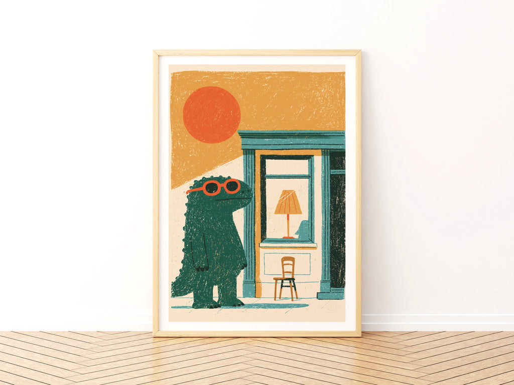 Retro Monster Kids Print, Funny Dinosaur Wall Art, Children's Collectable Poster