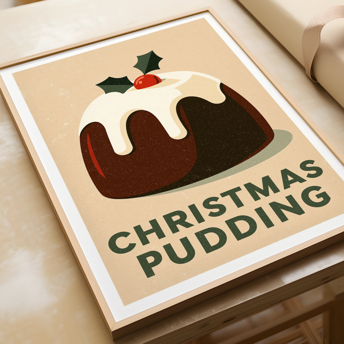 Christmas Pudding Vintage Food Poster Print | Rustic Kitchen Decor | Retro Mid Century Risograph