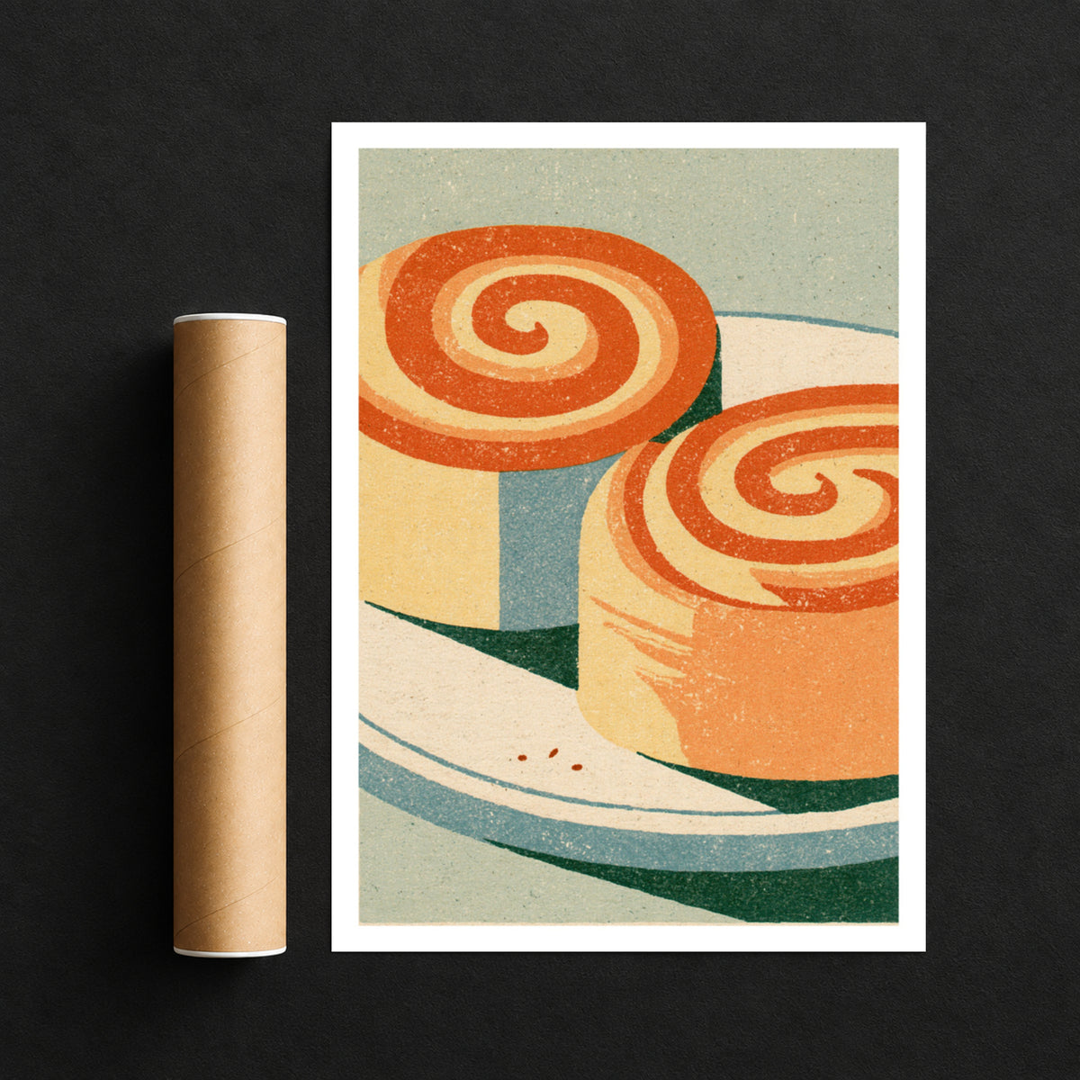 Vintage Food Poster Print | Rustic Kitchen Decor, Cinnamon Bun Wall Art, Retro Bakery Art Print