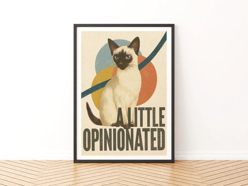 Retro Siamese Cat Print, A Little Opinionated, Funny Cat Wall Art, Vintage Folk Style
