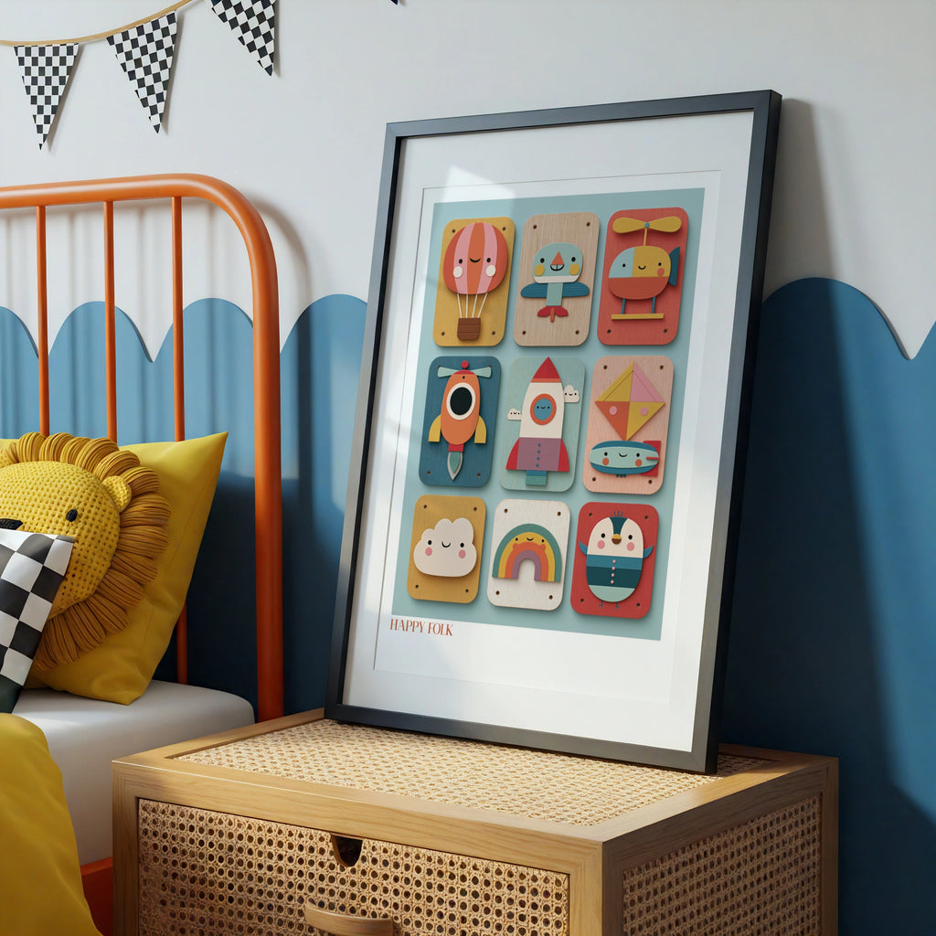 Retro Kids Transport Print, Happy Folk Nursery Wall Art, Children's Collectable Poster