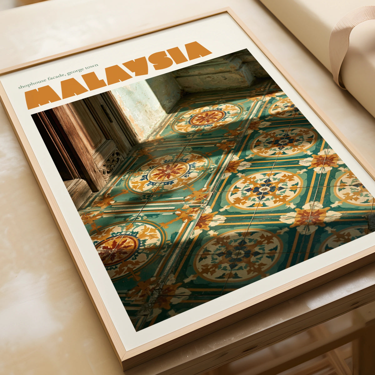 Malaysia George Town Print, contemporary Travel Art, Peranakan Tile Wall Art