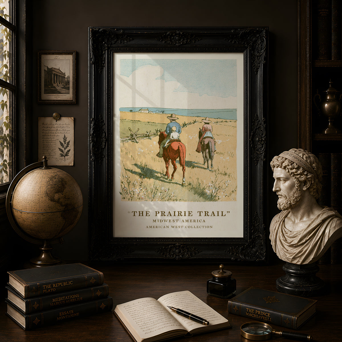 Vintage Prairie Trail Print, Midwest America Wall Art, Western Landscape Poster, Horseback Riders