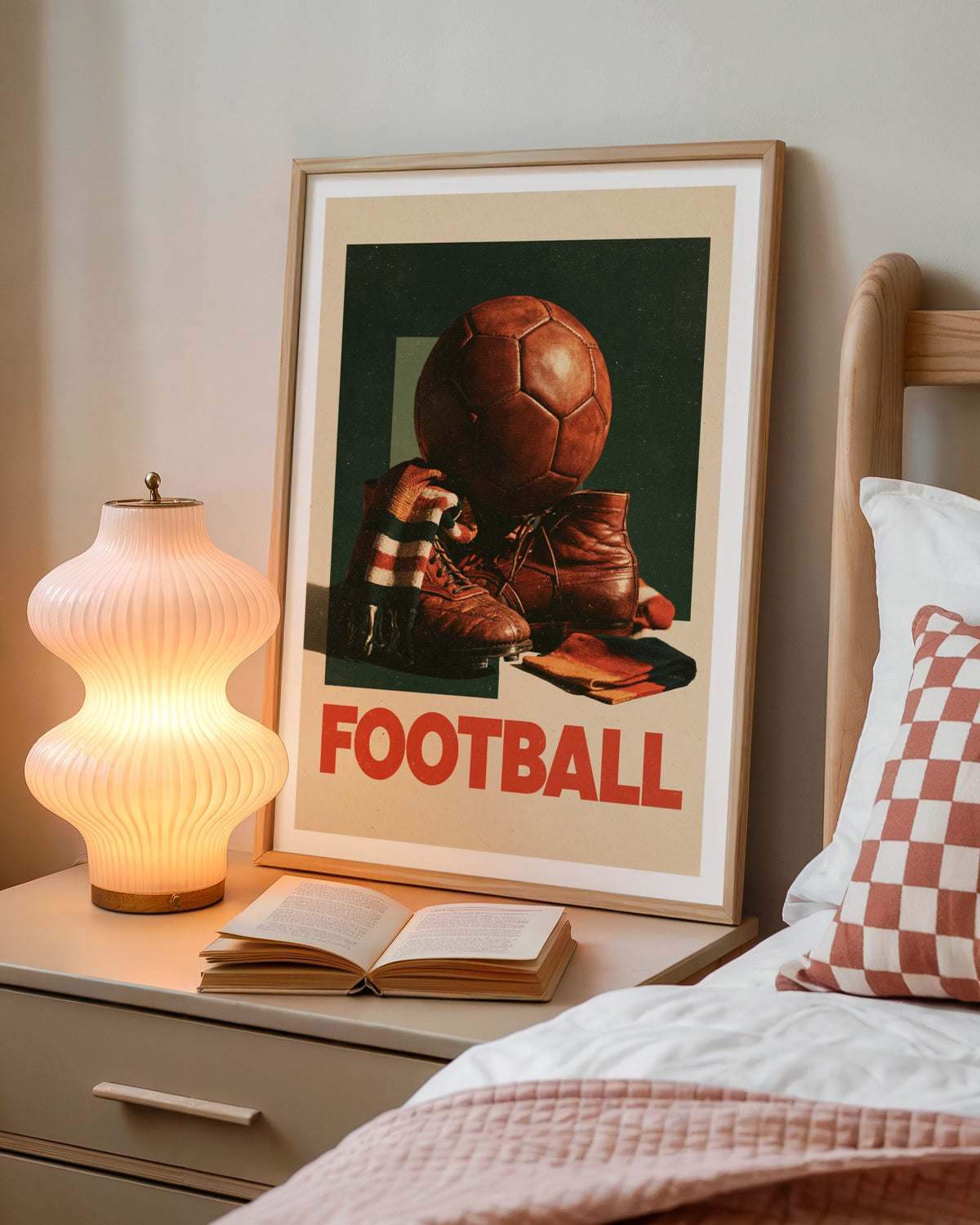 Retro Football Poster, Vintage Soccer Print, Old Leather Ball Wall Art, Sports Fan Gift