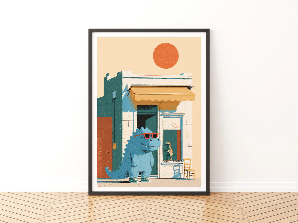 Cool Dinosaur Print, Retro Kids Poster, Funny Dino Wall Art, Children's Room Decor Collectable
