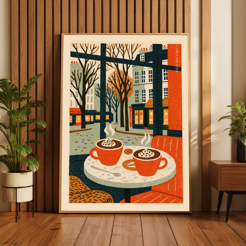 Vintage Food Poster Print, Cosy Cafe Coffee Art, Rustic Kitchen Decor, Retro Mid Century Risograph
