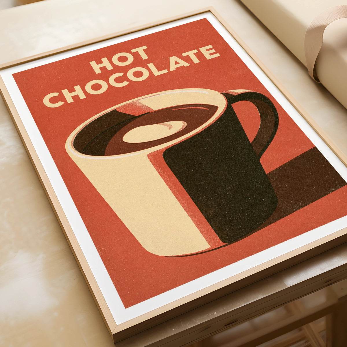 Hot Chocolate Vintage Food Poster Print | Rustic Kitchen Decor | Retro Mid Century Risograph Art