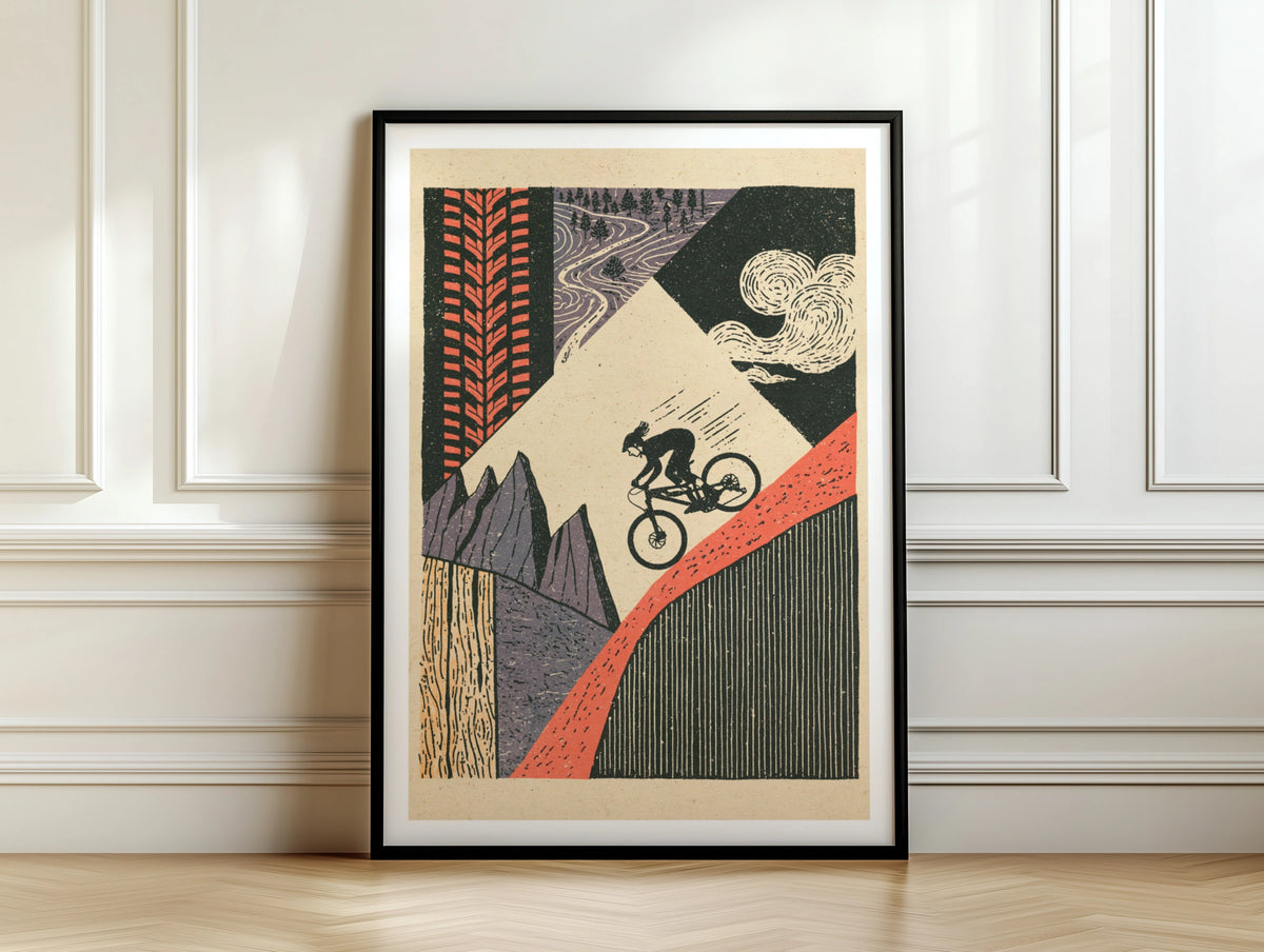 Retro Mountain Bike Poster, MTB Wall Art Print, Vintage Cycling Gift, Trail Riding Decor