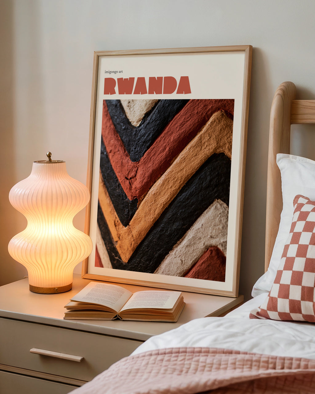 Rwanda Contemporary Travel Art Print, Imigongo African Wall Art, Terracotta Geometric Decor