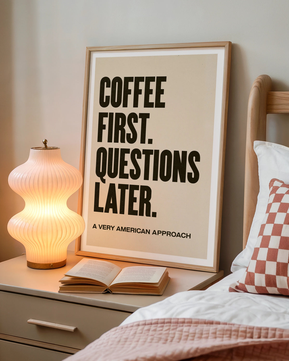 Coffee First Questions Later Print, Funny Typography Poster, Kitchen Wall Art, Bold Quote