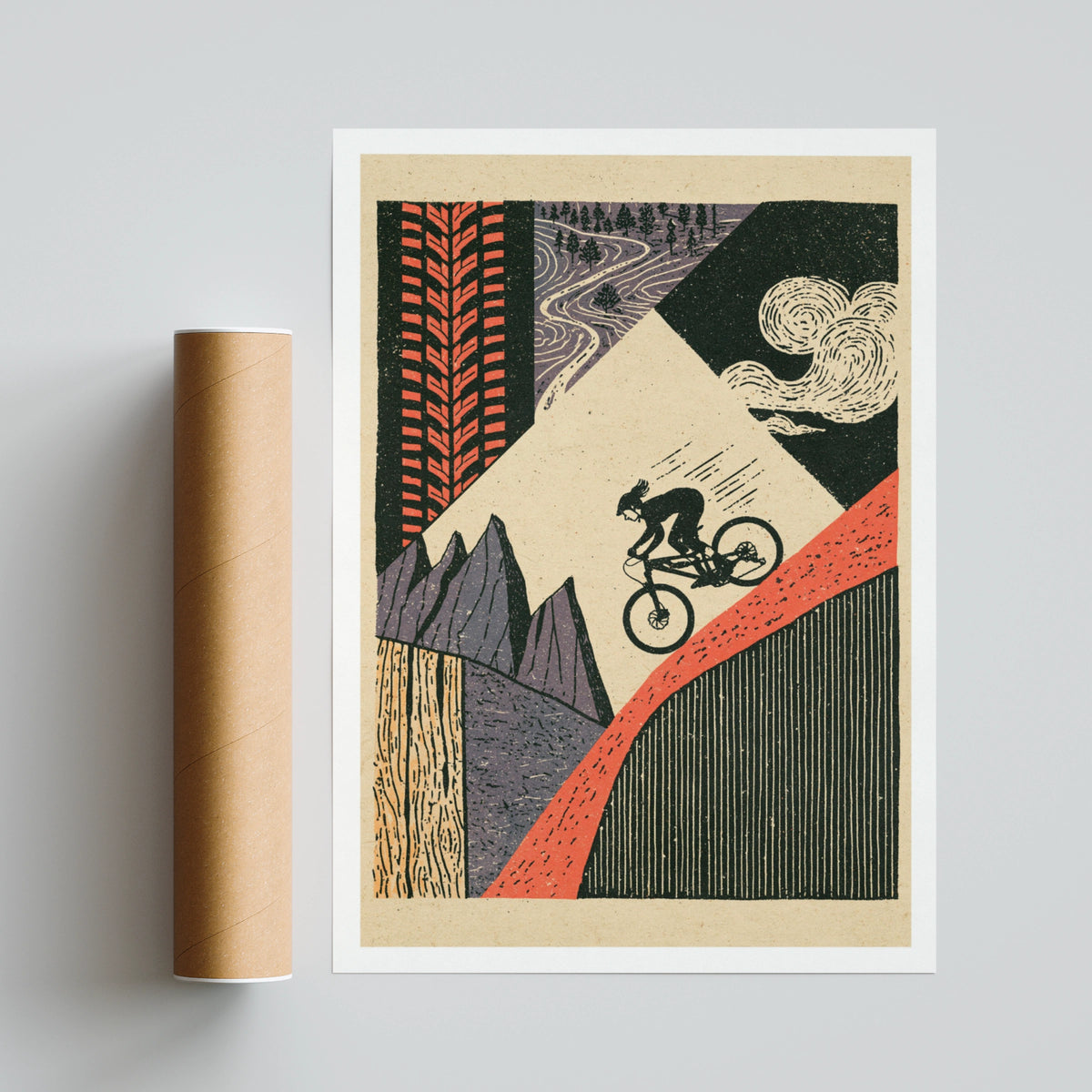 Retro Mountain Bike Poster, MTB Wall Art Print, Vintage Cycling Gift, Trail Riding Decor