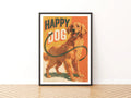 Happy Dog Retro Poster, Golden Retriever Wall Art, Vintage Dog Print, Orange Folk Style