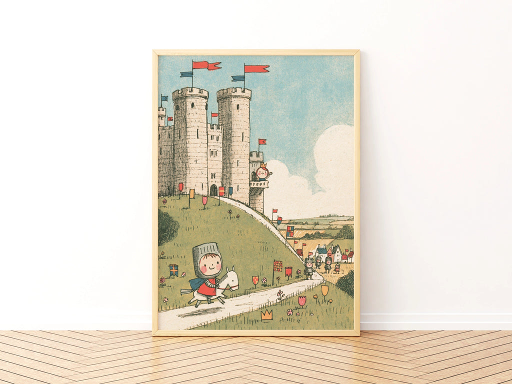 Retro Knight Castle Kids Print, Children's Wall Art, Medieval Nursery Poster Collectable