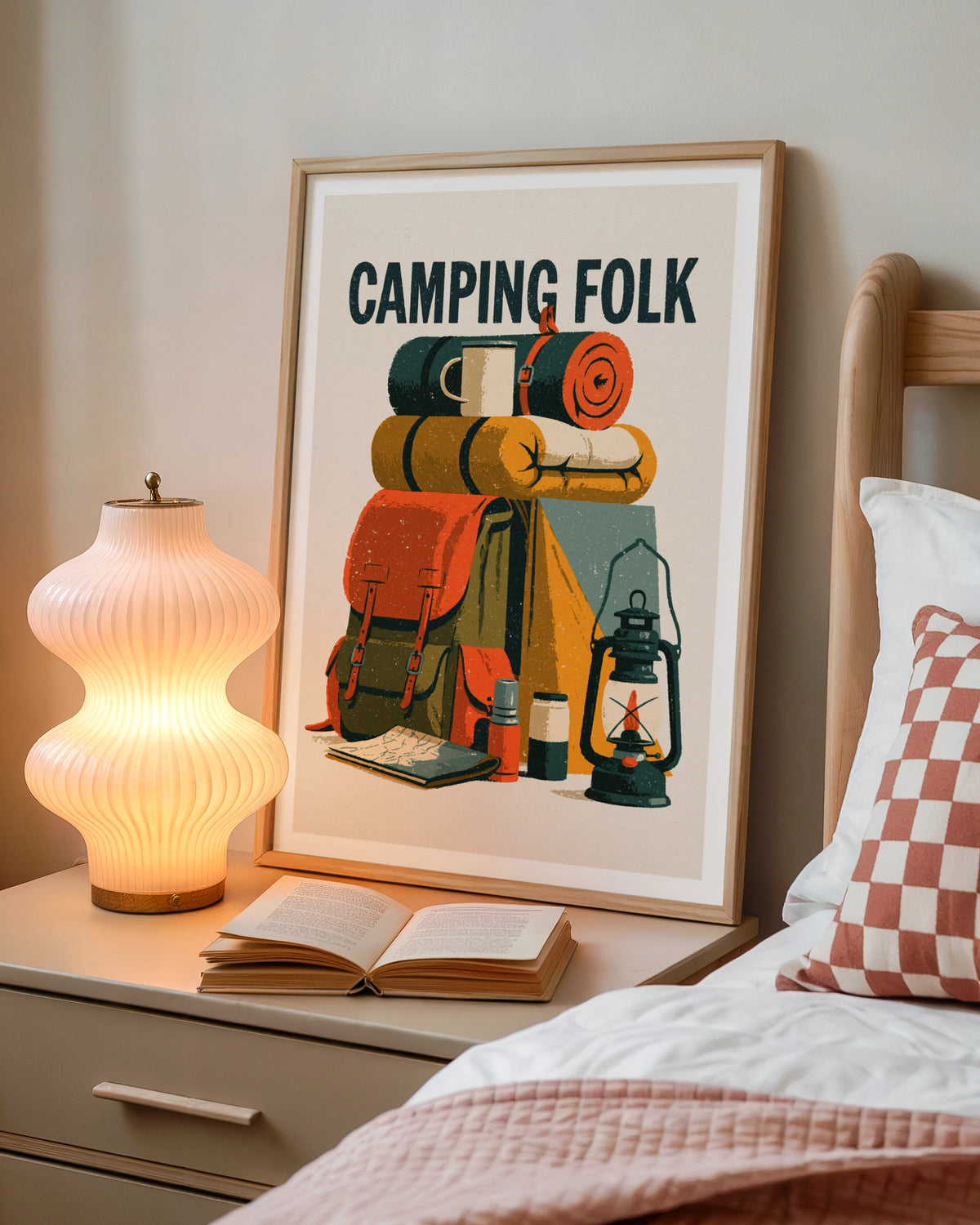 Camping Folk Vintage Poster, Retro Outdoor Wall Art, Hiking Gift Print, Adventure Decor