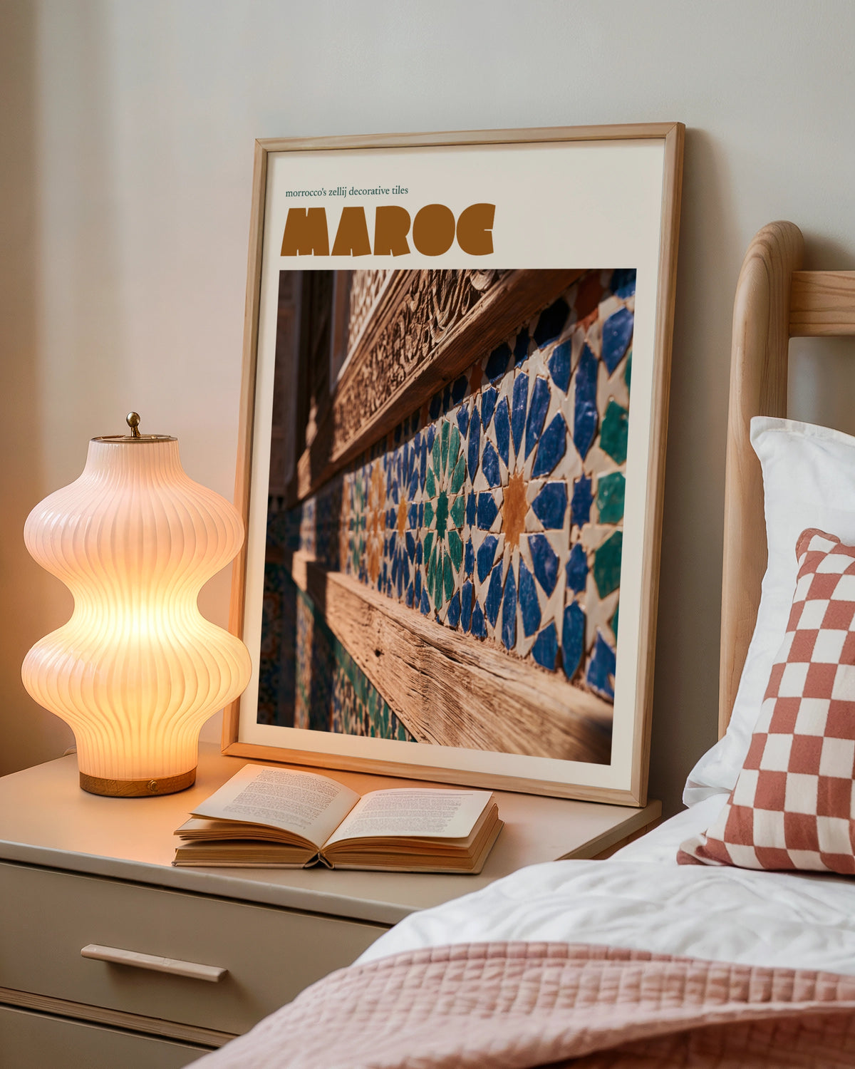 Morocco Retro Travel Poster, Zellij Tile Art Print, Maroc Vintage Wall Decor