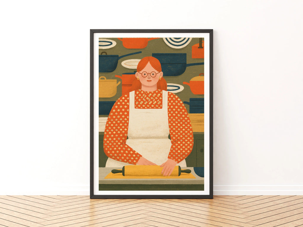 Vintage Food Poster Print | Rustic Kitchen Decor | Retro Mid Century Risograph Baker Art