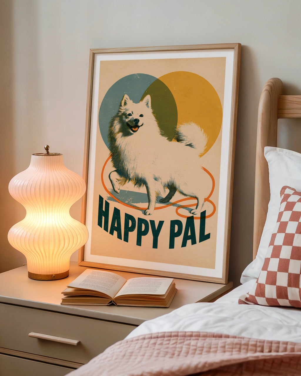 Retro Spitz Dog Poster, Happy Pal Folk Art Print, Vintage Style Wall Art Gift