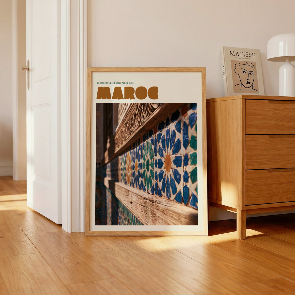Morocco Retro Travel Poster, Zellij Tile Art Print, Maroc Vintage Wall Decor