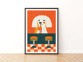 Retro Poodle Diner Poster, Vintage Dog Wall Art, Cute Puppy Print, Orange Retro Kitchen Decor