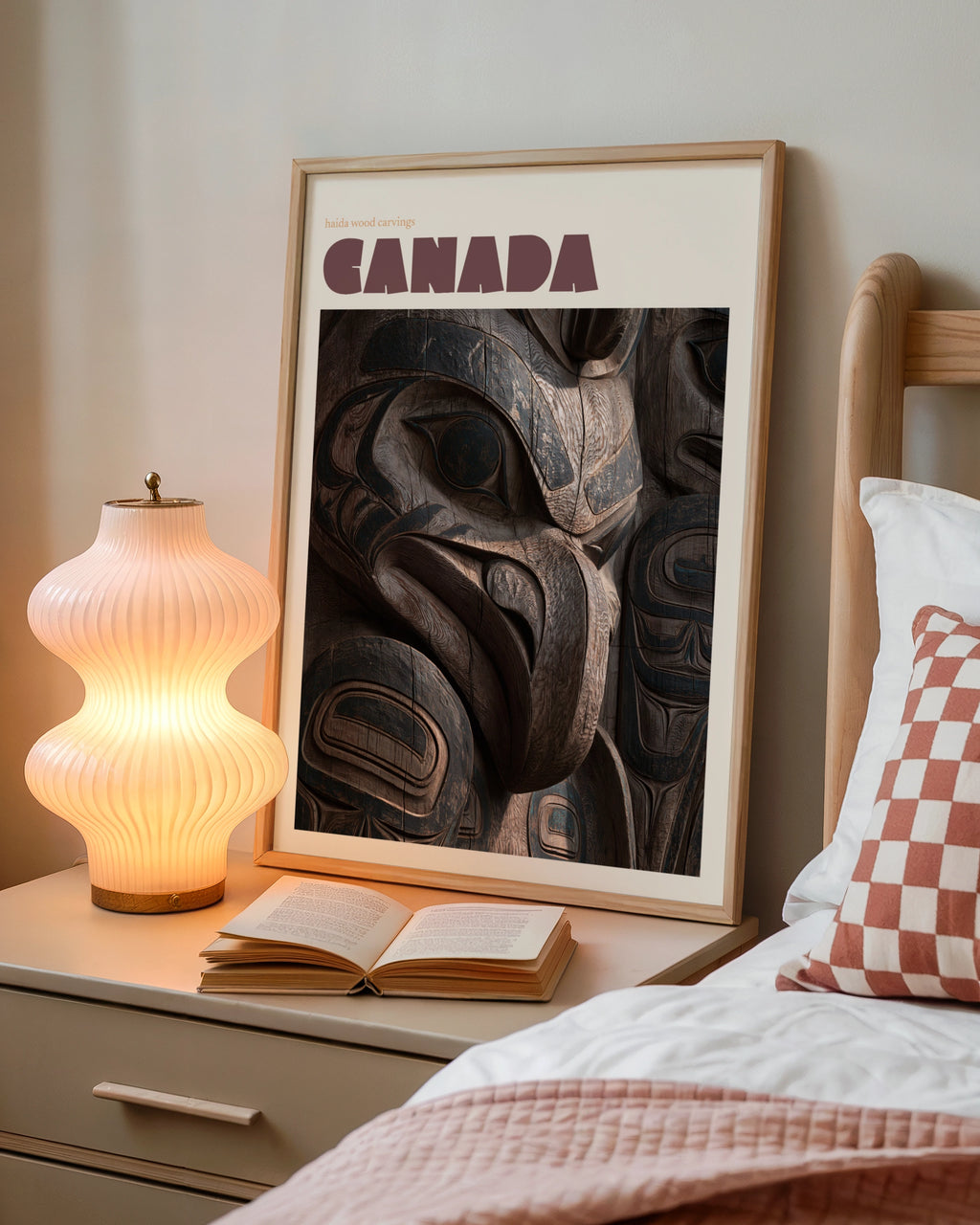 Canada Haida Wood Carving Art Print, contemporary totem pole wall art, travel print