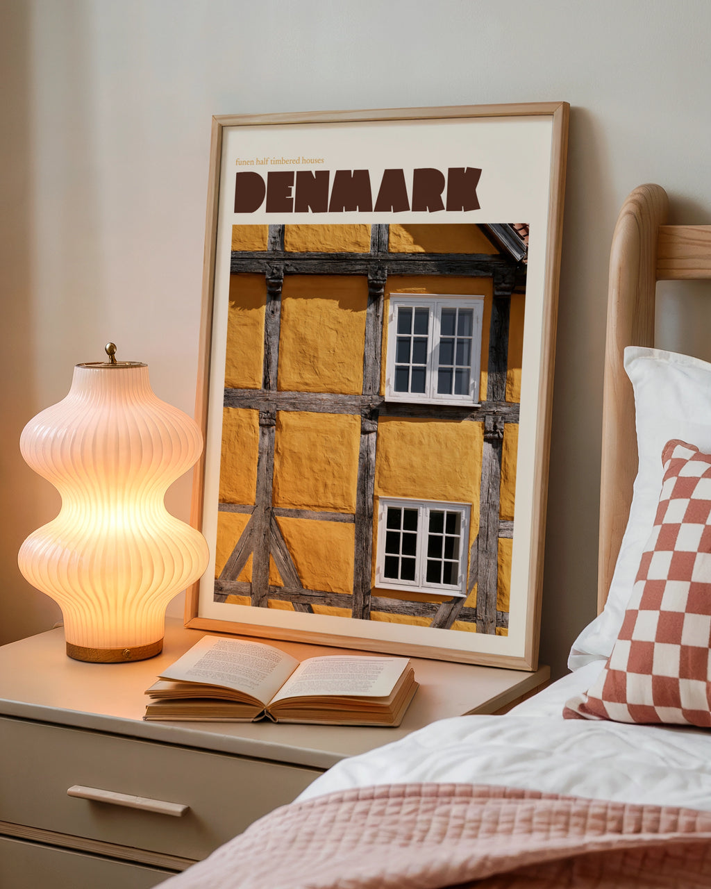 Denmark Contemporary Travel Poster, Funen Half Timbered Houses, Scandinavian Wall Art Print