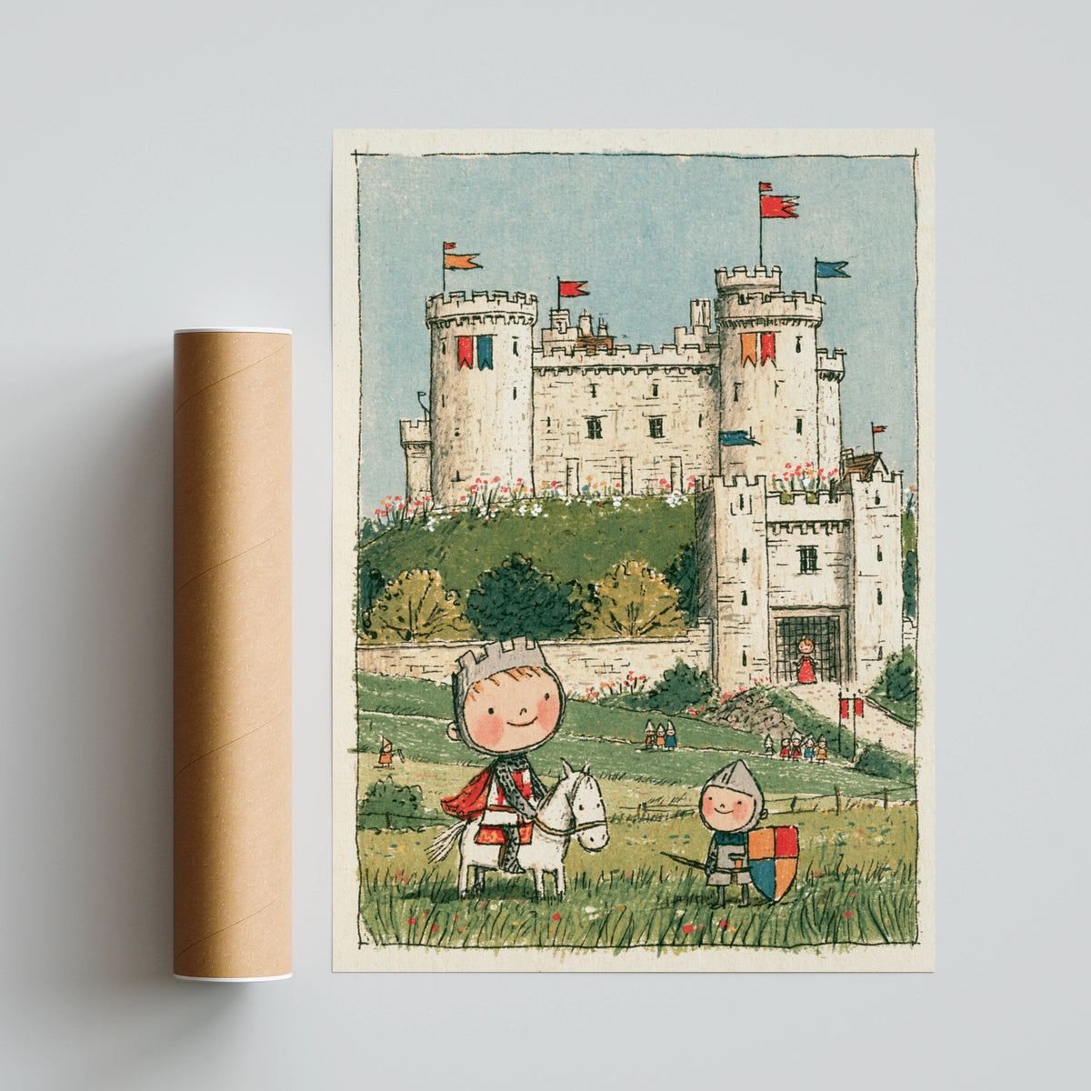 Retro Children's Knight Castle Print, Kids Wall Art, Little Folk Collectable Poster