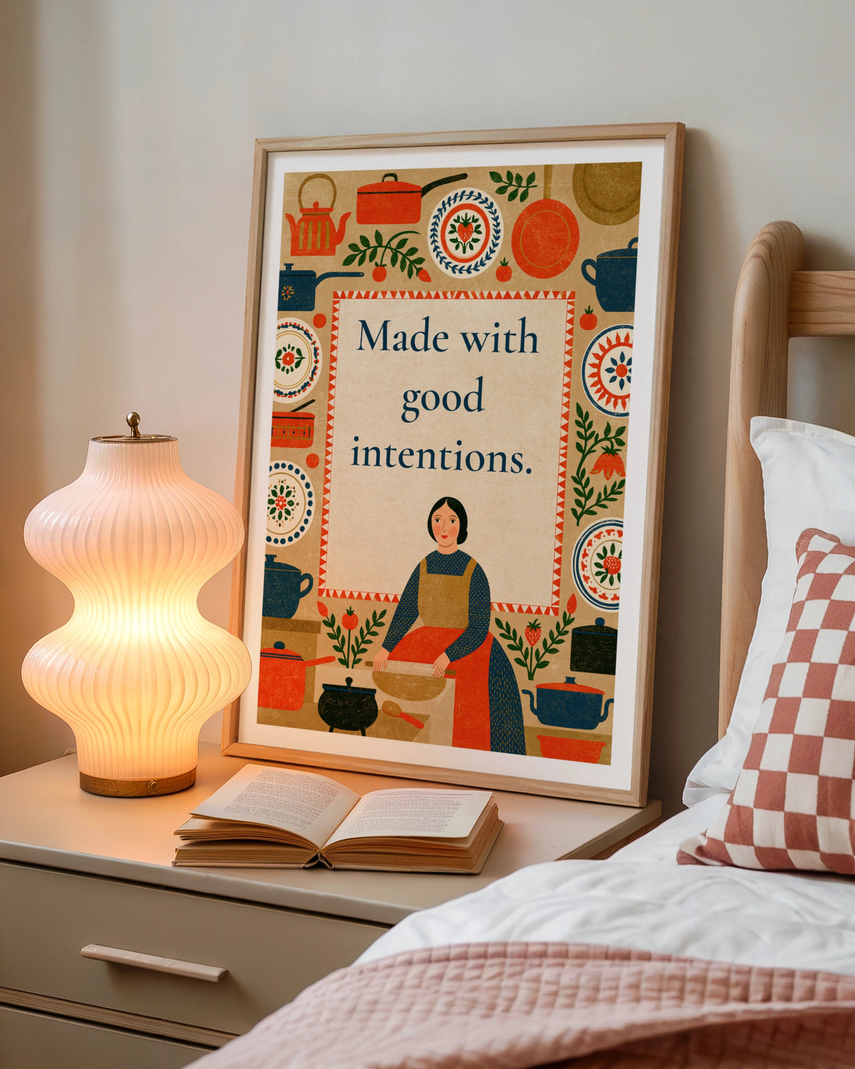 Made With Good Intentions Retro Kitchen Poster, Folk Art Cooking Print, Vintage Home