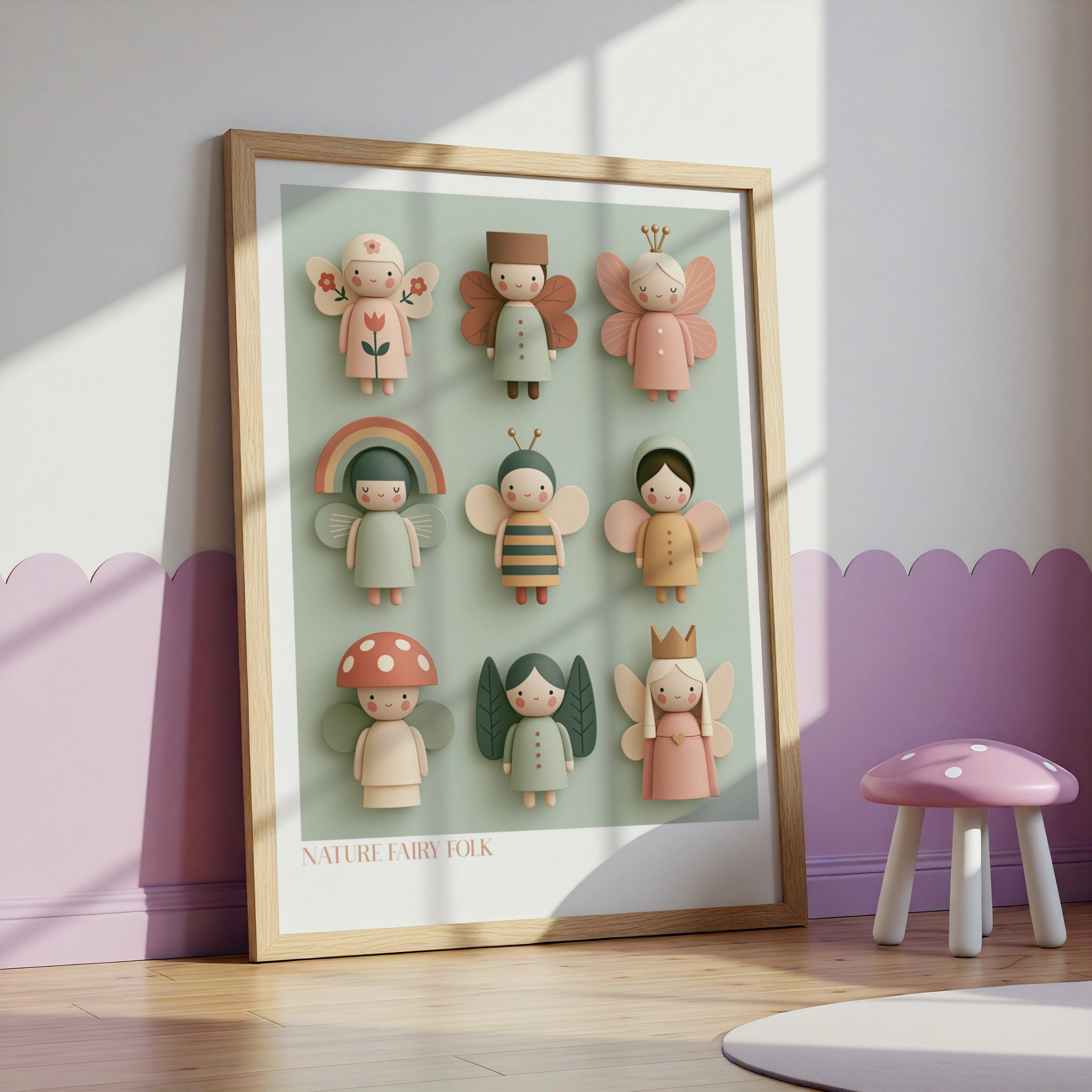 Nature Fairy Folk Poster, Retro Children's Print, Fairy Collectable Wall Art, Kids Room Decor