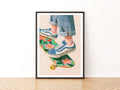 Retro Skater Print, Floral Skateboard Poster, Kids Room Wall Art, Colourful Children's Collectable
