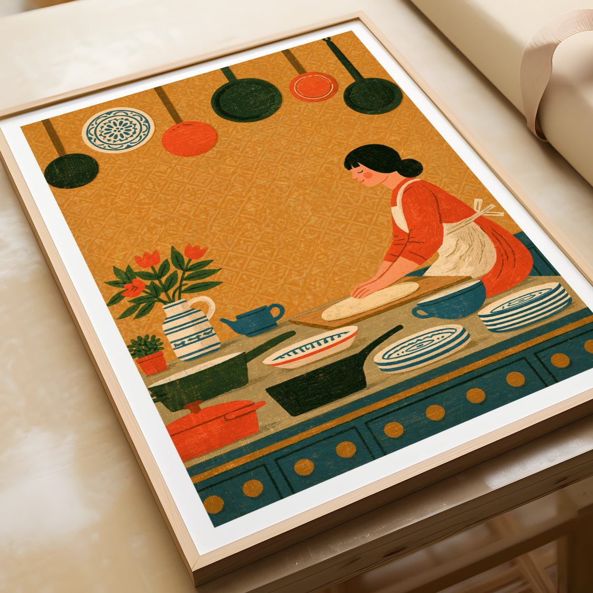 Vintage Kitchen Poster, Woman Cooking Wall Art, Retro Home Baking Print, Cosy Kitchen Decor