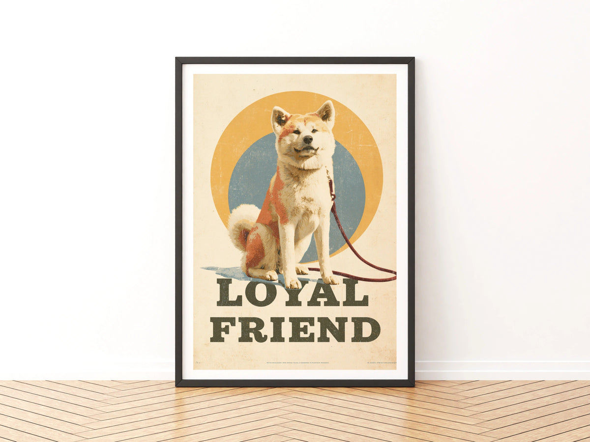 Loyal Friend Akita Dog Retro Print, Vintage Style Dog Wall Art, Folk Dog Decor